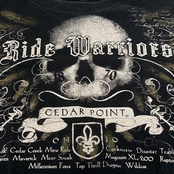 Ride Warriors Cedar Point Cool Biker Black Tee Vintage SZ XL - Picture 2 of 7